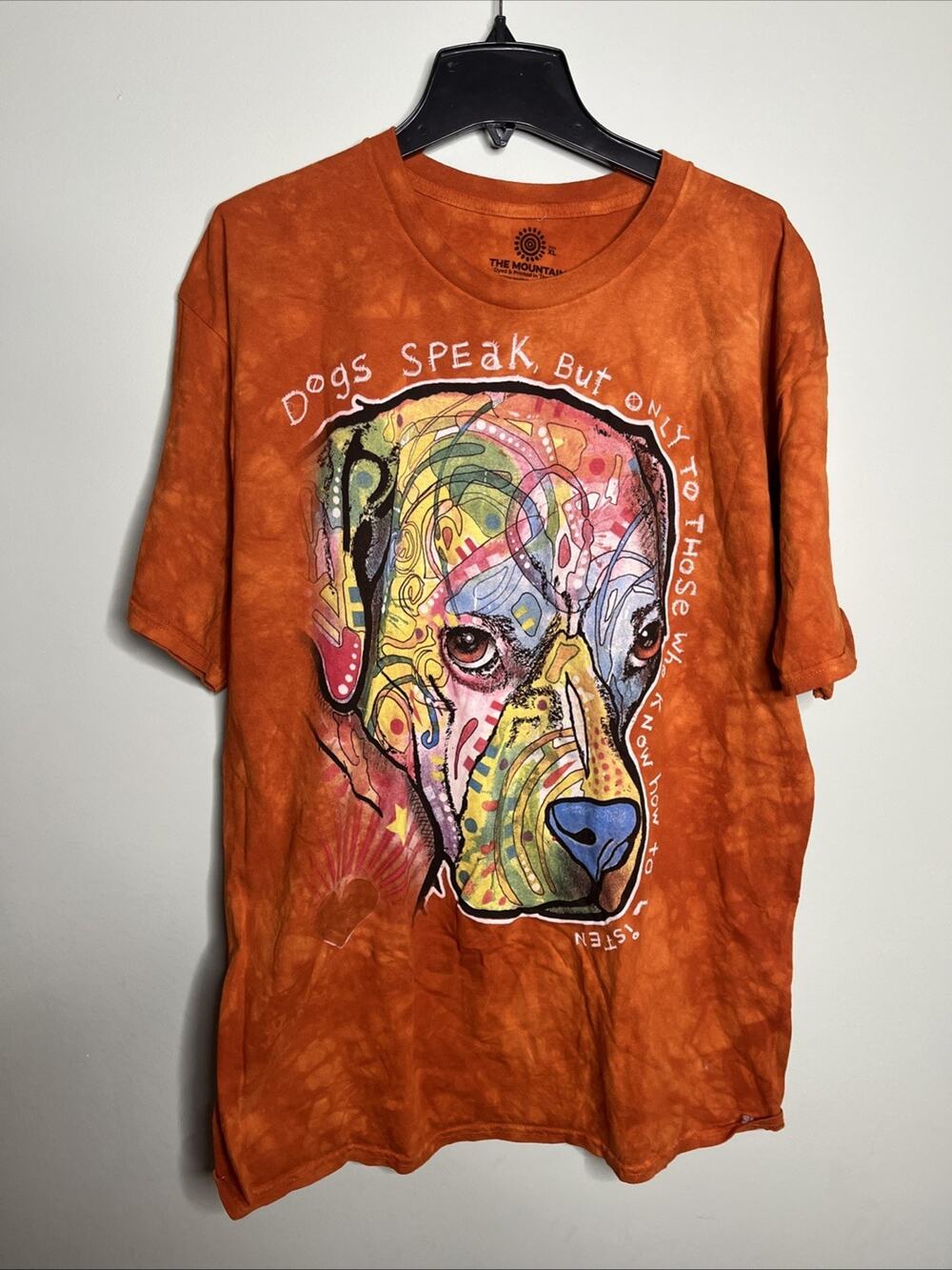 The Mountain Dean Russo T Shirt Orange Abstract Dog “Dogs Speak” Wearable Art XL
